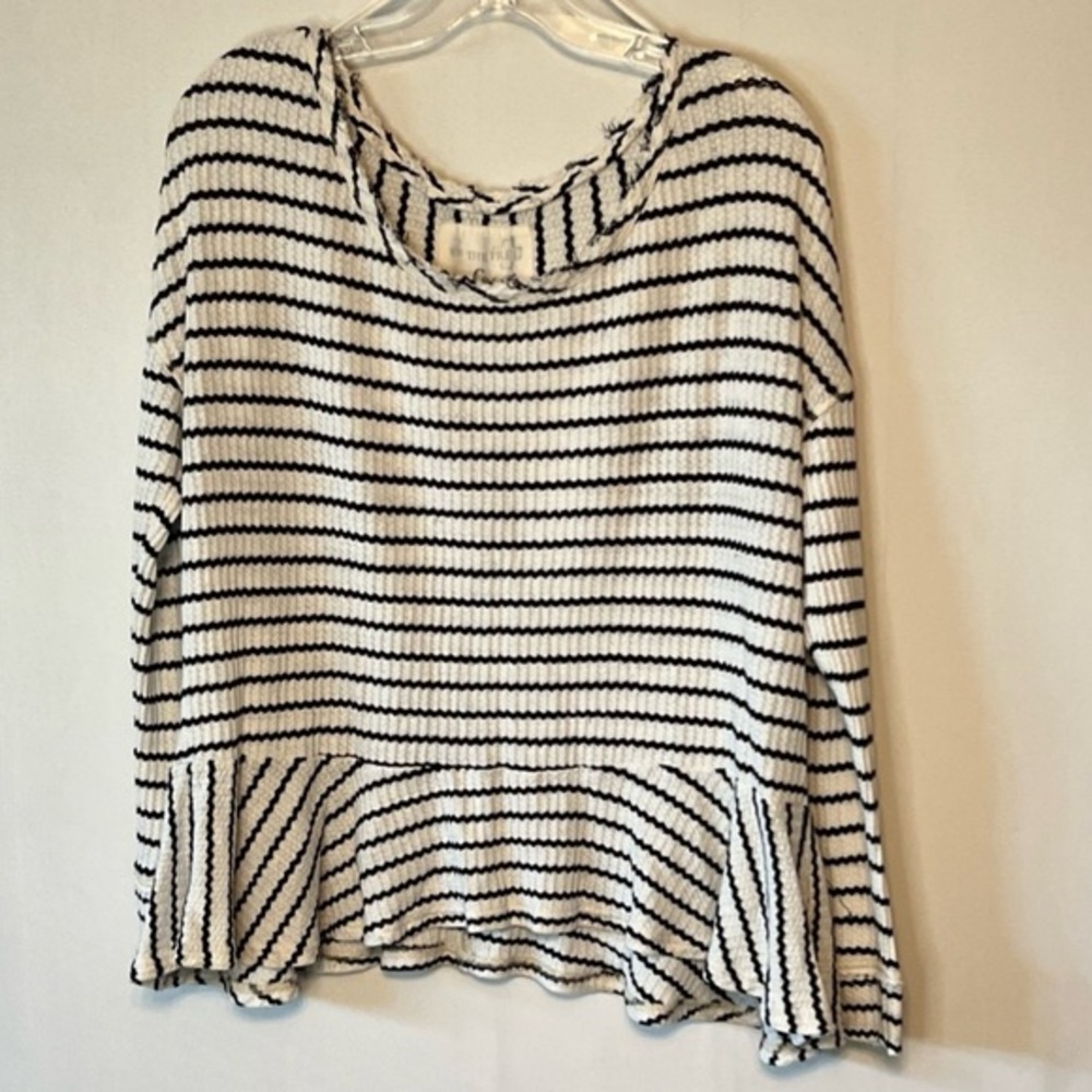 We The Free Size Large Black White Striped Peplum Tunic Top Shirt.